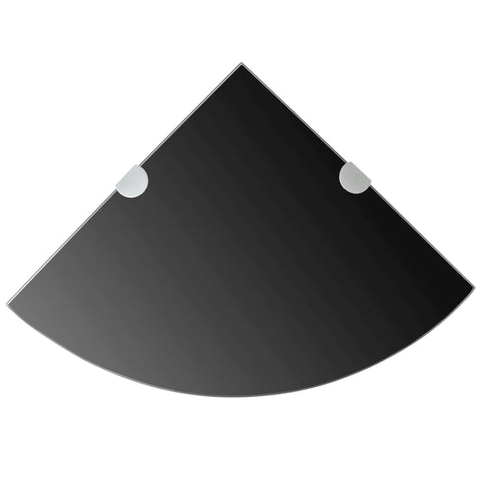 Corner Shelf with Chrome Supports Glass Black 13.8"x13.8"