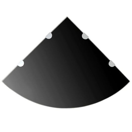 Corner Shelf with Chrome Supports Glass Black 17.7"x17.7"