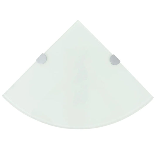 Corner Shelf with Chrome Supports Glass White 13.8"x13.8"