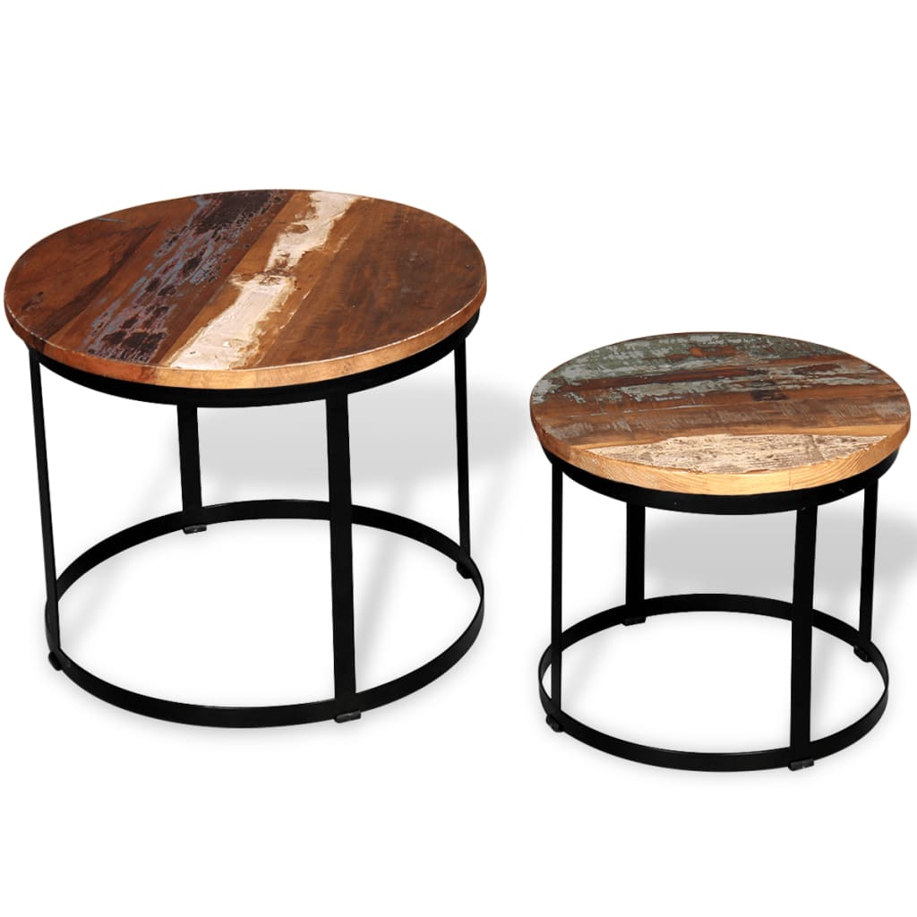 Two Piece Coffee Table Set Solid Reclaimed Wood Round 15.7"/19.7"