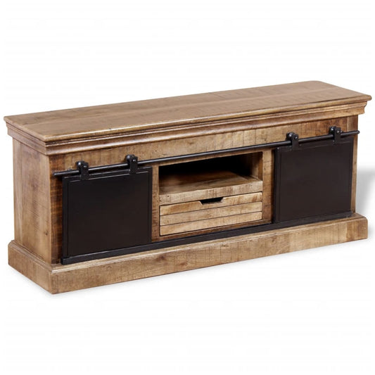 TV Cabinet with 2 Sliding Doors Solid Mango Wood 43.3"x11.8"x17.7"