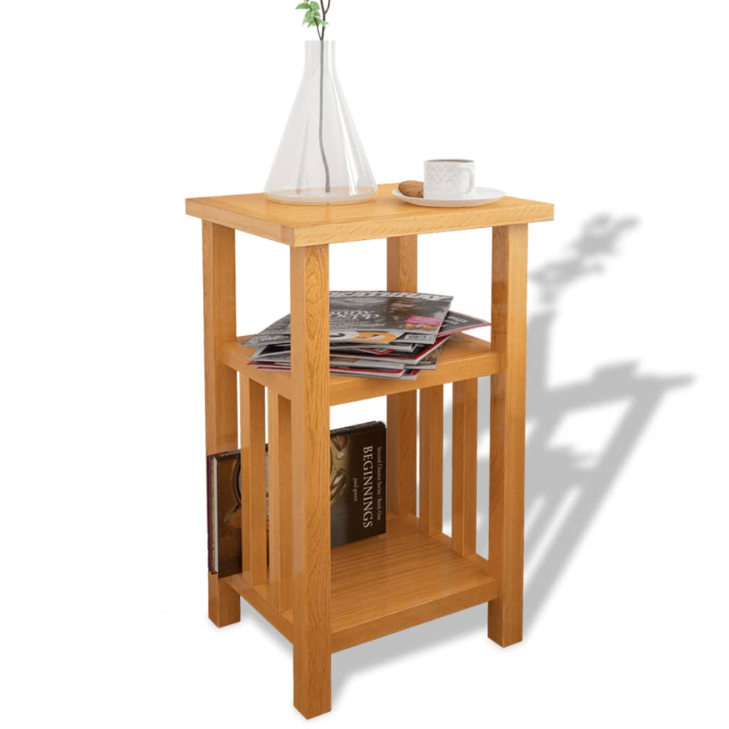 End Table with Magazine Shelf Solid Oak Wood 10.6"x13.8"x21.7"