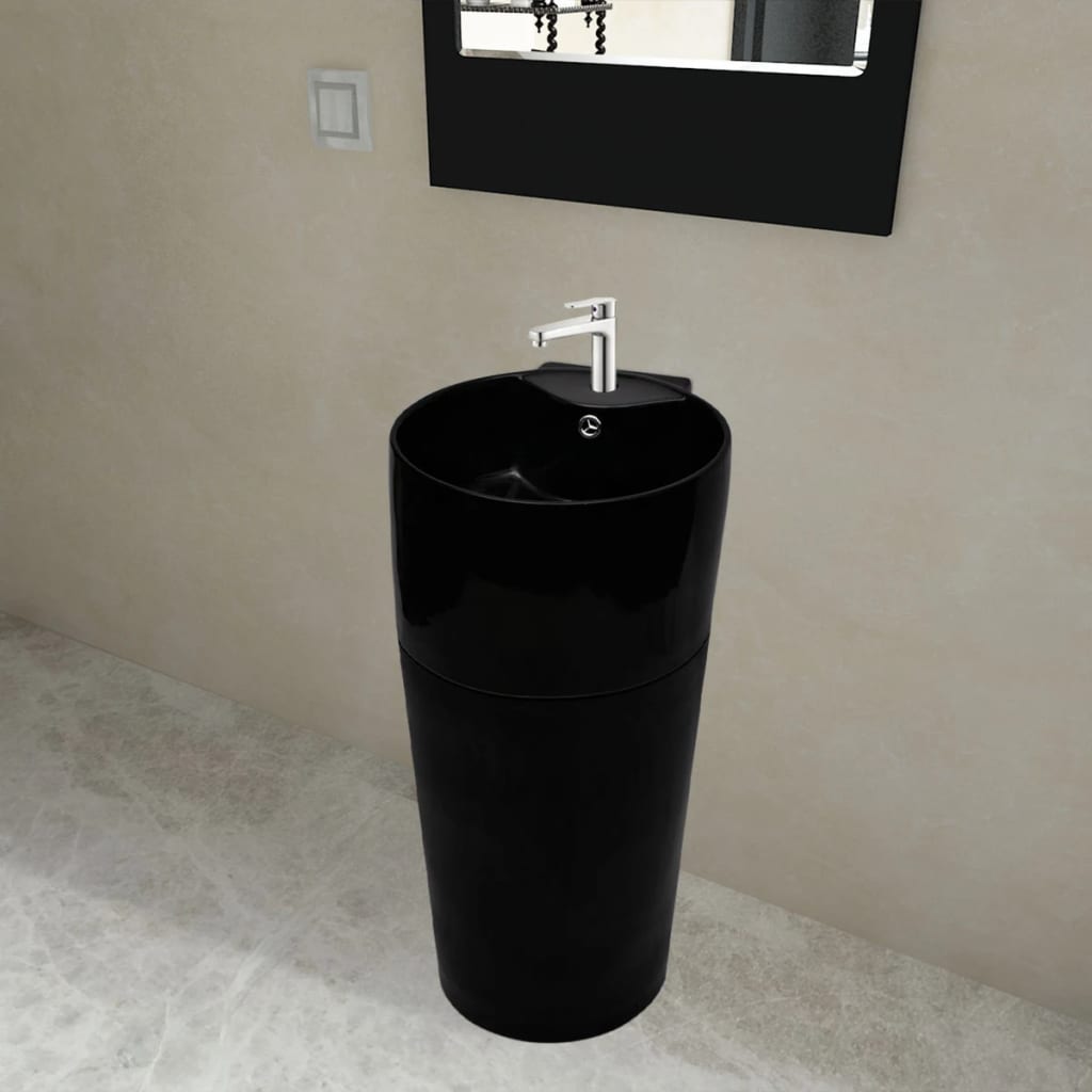 Bathroom Basin Ceramic Black 15.7"x16.3"x33.9"