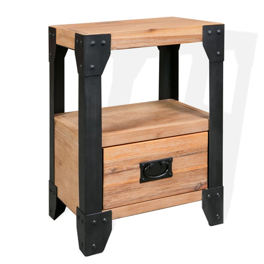 Nightstand Solid Acacia Wood Steel 15.7"x11.8"x21.3"