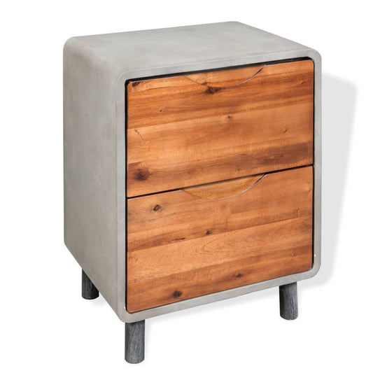 Nightstand Concrete Solid Acacia Wood 15.7"x11.8"x19.7"