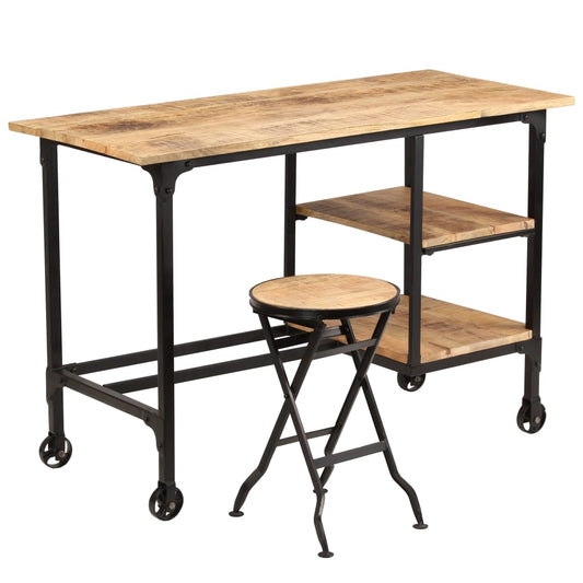 Desk with Folding Stool Solid Mango Wood 45.3"x19.7"x29.9"