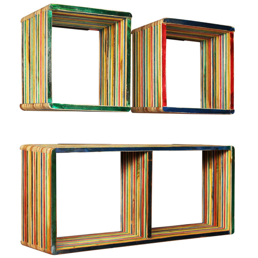 Wall Shelf Set 3 Pieces Solid Reclaimed Teak Multicolor