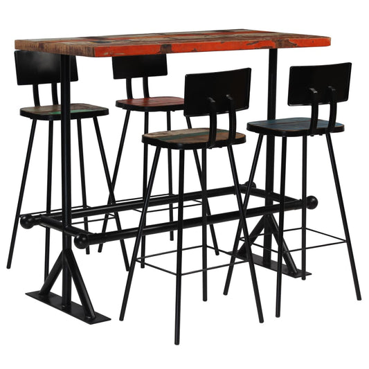 Bar Set 5 Piece Solid Reclaimed Wood Multicolor