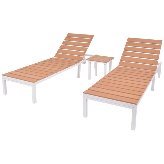 Sun Loungers 2 pcs with Table Aluminum and WPC White and Brown