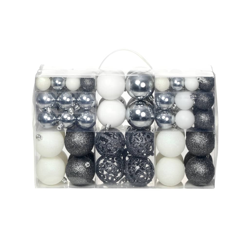 100 Piece Christmas Ball Set 1.2"/1.6"/2.4" White/Gray