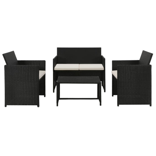 4 Piece Patio Lounge with Cushions Set Poly Rattan Black