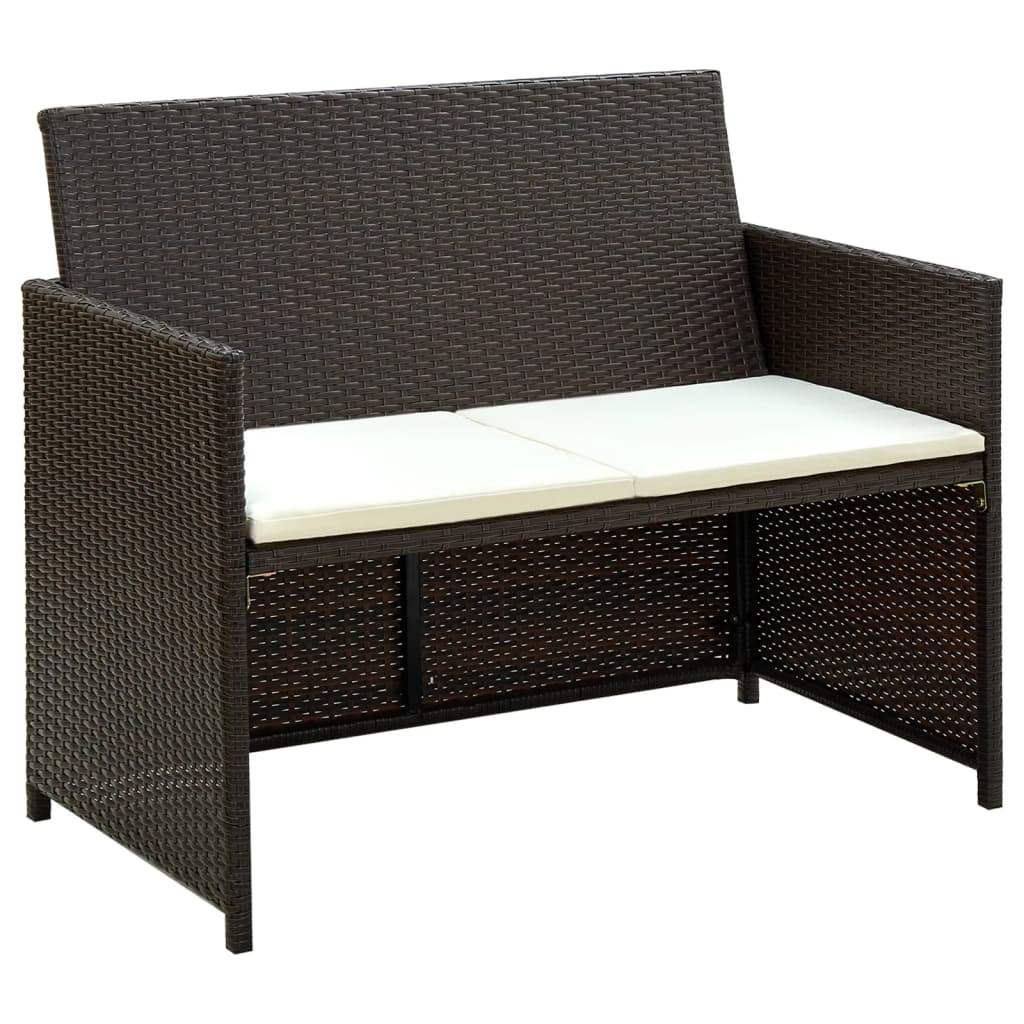 2 Seater Patio Sofa with Cushions Brown Poly Rattan