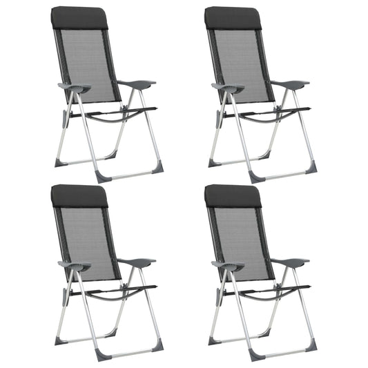 Folding Camping Chairs 4 pcs Black Aluminum