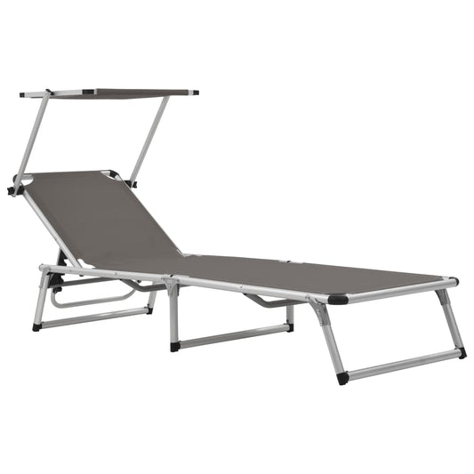 Folding Sun Lounger with Roof Aluminum and Textilene Gray