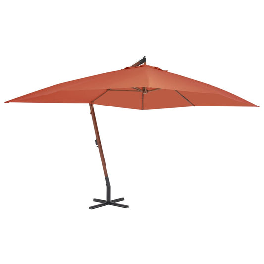 Cantilever Umbrella with Wooden Pole 157.5"x118.1" Terracotta