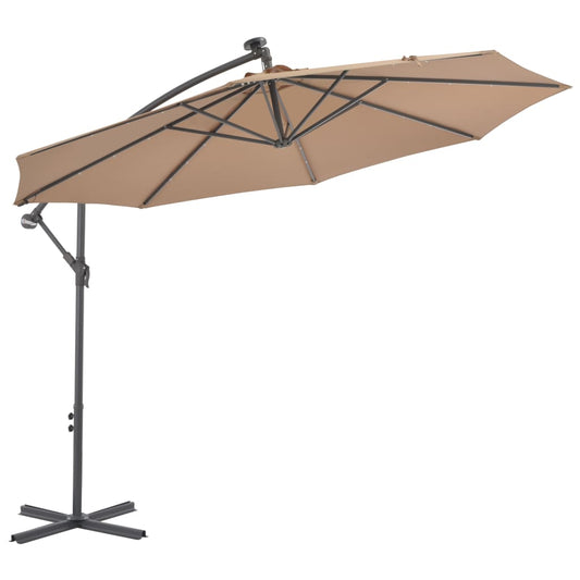 Cantilever Umbrella with LED Lights and Steel Pole 118.1" Taupe