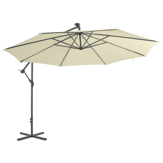 Cantilever Umbrella with LED Lights and Metal Pole 137.8" Sand