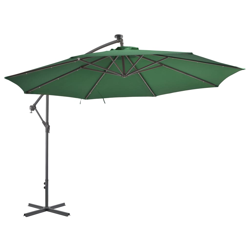 Cantilever Umbrella with LED Lights and Metal Pole 137.8" Green