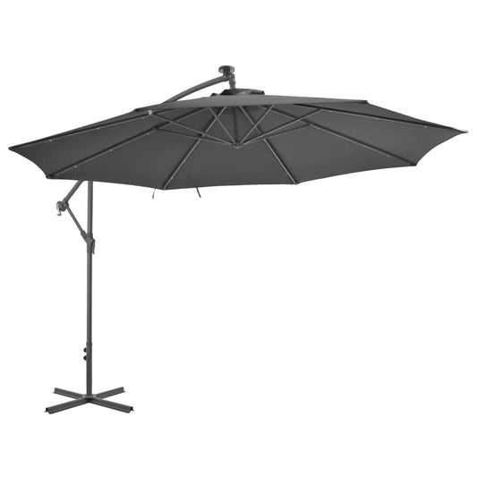 Cantilever Umbrella with LED Lights and Metal Pole 137.8" Anthracite