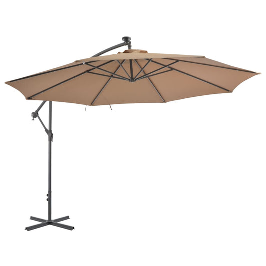 Cantilever Umbrella with LED Lights and Metal Pole 137.8" Taupe
