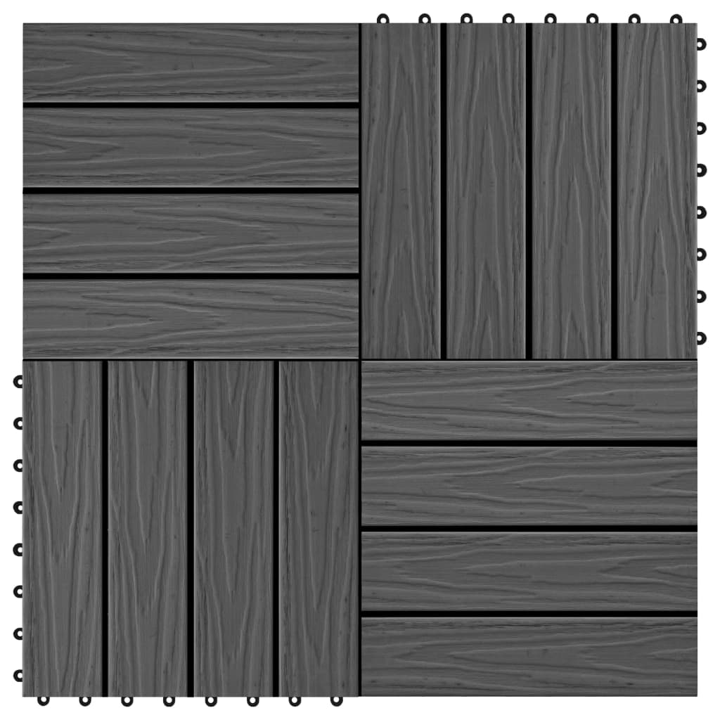 11 pcs Decking Tiles Deep Embossed WPC 11.8"x11.8" 1 sqm Black