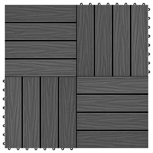 11 pcs Decking Tiles Deep Embossed WPC 11.8"x11.8" 1 sqm Black