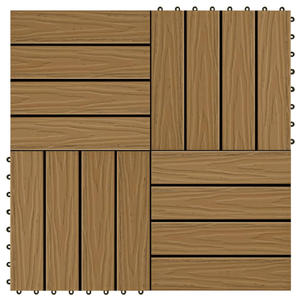 11 pcs Decking Tiles Deep Embossed WPC 11.8"x11.8" 1 sqm Teak Color