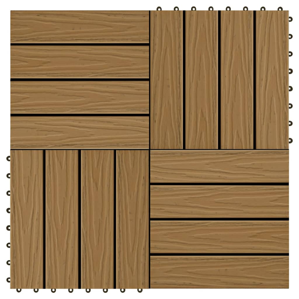 11 pcs Decking Tiles Deep Embossed WPC 11.8"x11.8" 1 sqm Teak Color