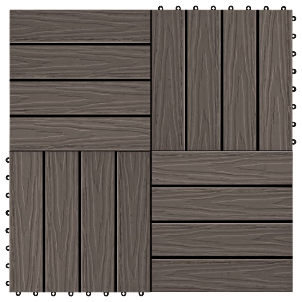 11 pcs Decking Tiles Deep Embossed WPC 11.8"x11.8" 1 sqm Dark Brown