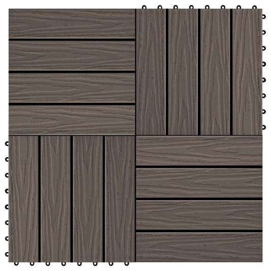 11 pcs Decking Tiles Deep Embossed WPC 11.8"x11.8" 1 sqm Dark Brown