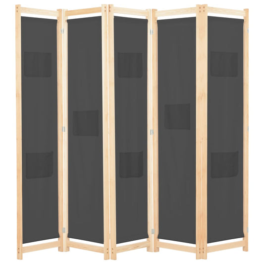 5-Panel Room Divider Gray 78.7"x66.9"x1.6" Fabric