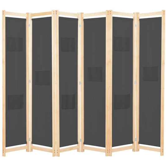 6-Panel Room Divider Gray 94.5"x66.9"x1.6" Fabric