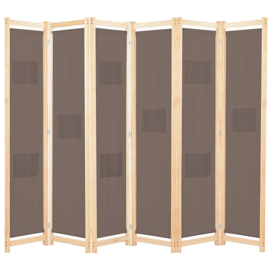 6-Panel Room Divider Brown 94.5"x66.9"x1.6" Fabric