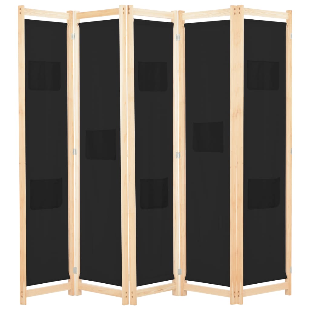 5-Panel Room Divider Black 78.7"x66.9"x1.6" Fabric