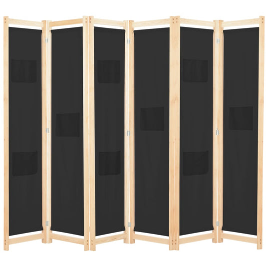 6-Panel Room Divider Black 94.5"x66.9"x1.6" Fabric
