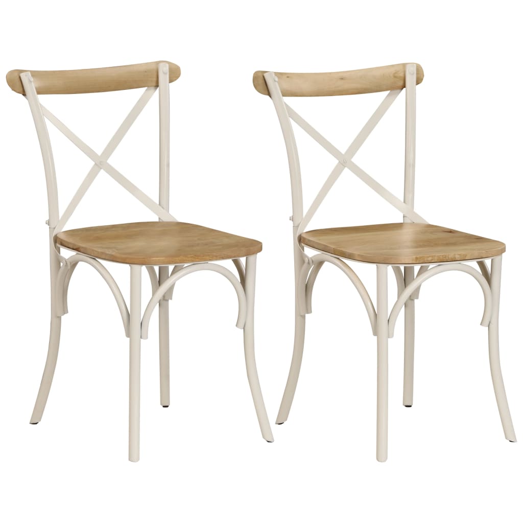Cross Chairs 2 pcs White Solid Mango Wood