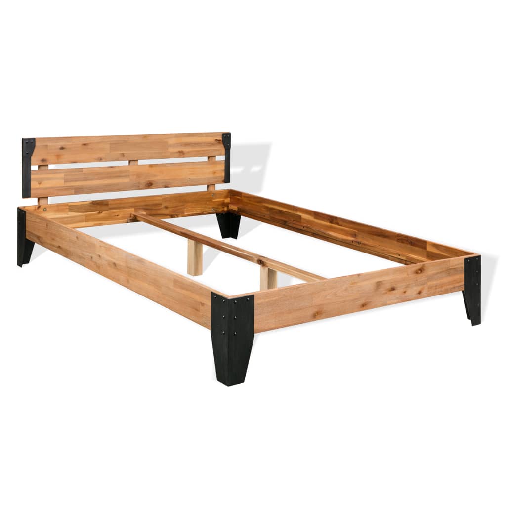 Bed Frame Solid Acacia Wood Steel 59.8"x79.9"