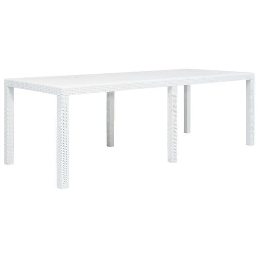 Patio Table White 86.6"x35.4"x28.3" Plastic Rattan Look