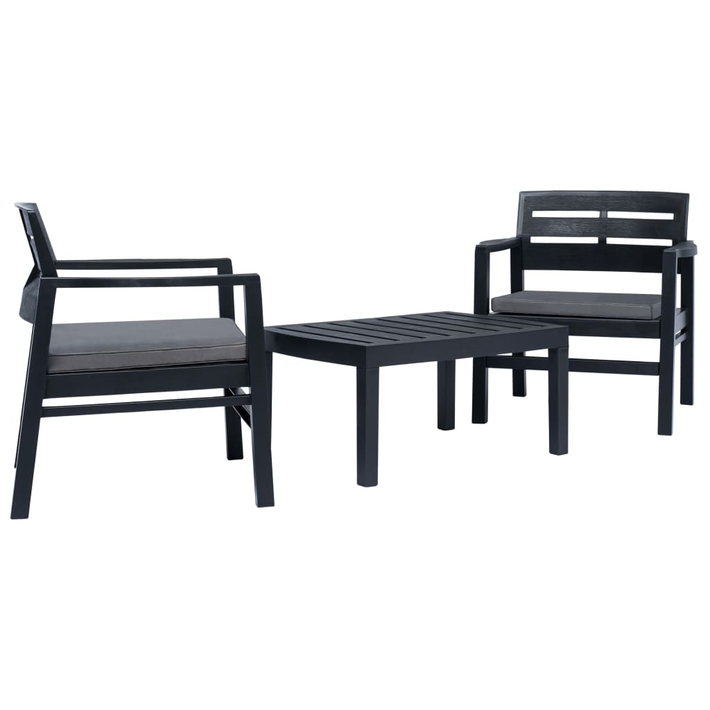 3 Piece Patio Lounge Set Plastic Anthracite