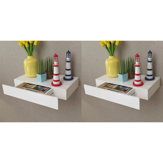 Floating Wall Shelves with Drawers 2 pcs White 18.9"