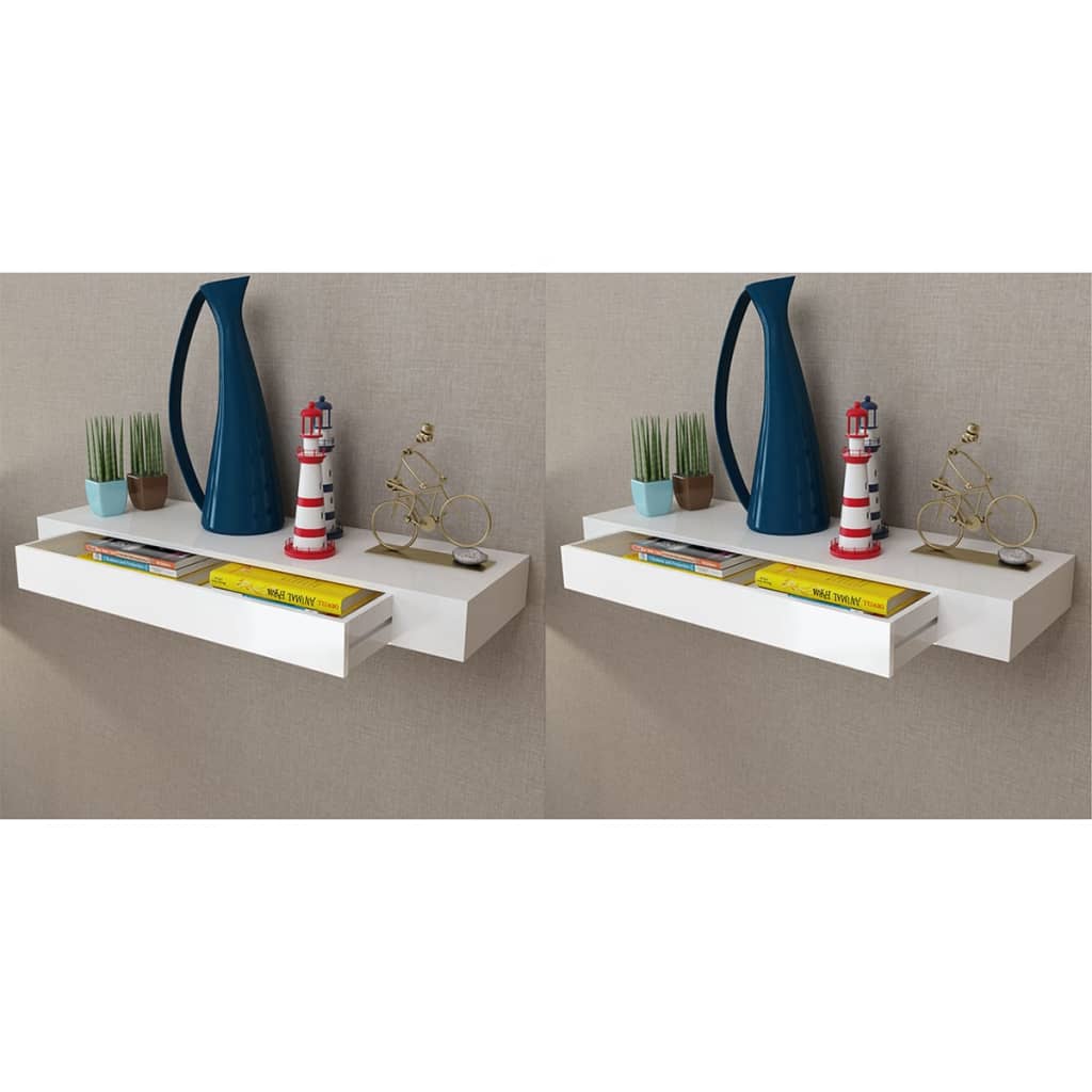 Floating Wall Shelves with Drawers 2 pcs White 31.5"