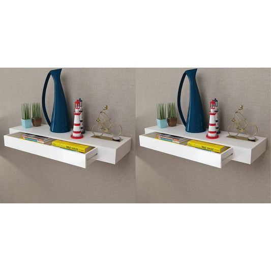 Floating Wall Shelves with Drawers 2 pcs White 31.5"