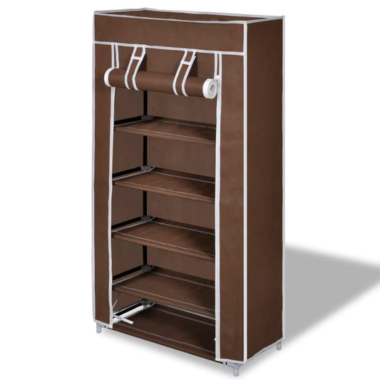 Fabric Shoe Cabinet with Cover 23" x 11" x 42" Brown