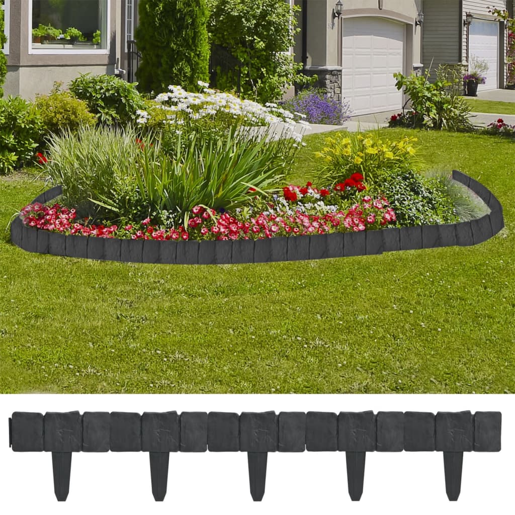 Plastic Garden / Lawn Fence Stone Look 41 pcs 32.8 ft