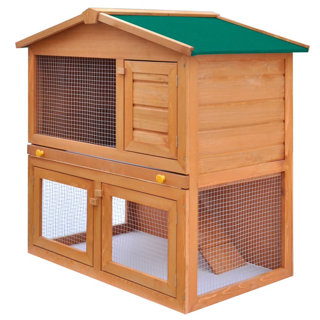 Outdoor Rabbit Hutch Small Animal House Pet Cage 3 Doors Wood