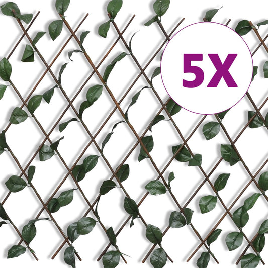 Willow Trellis Fence 5 pcs with Artificial Leaves 70.8"x35.4"
