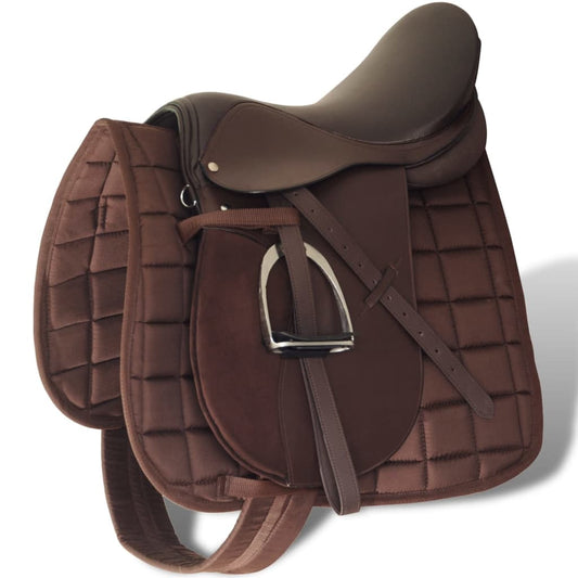 Horse Riding Saddle Set 17.5" Real leather Brown 4.7" 5-in-1