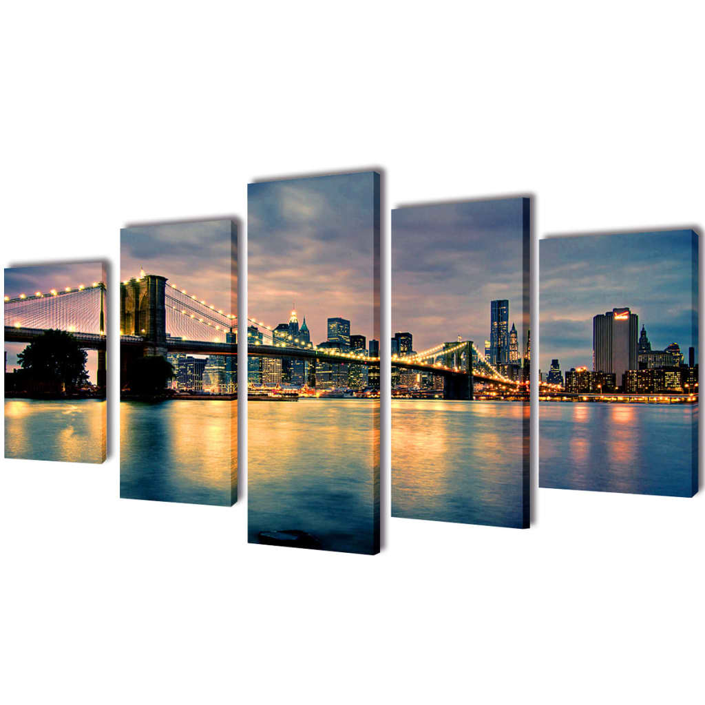 Canvas Wall Print Set Brooklyn Bridge River View 79" x 39"