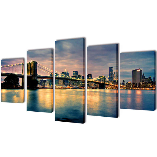 Canvas Wall Print Set Brooklyn Bridge River View 79" x 39"