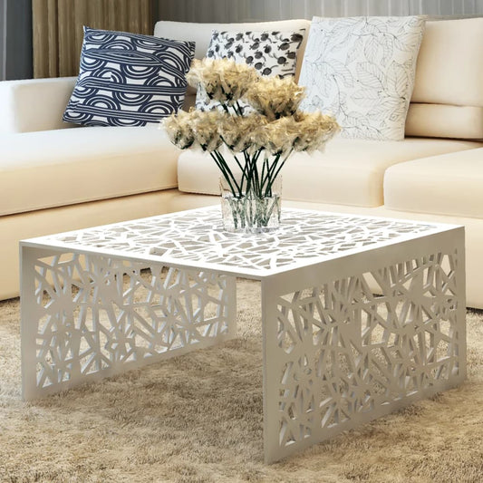 Coffee Table Silver Geometric Openwork Design Aluminum